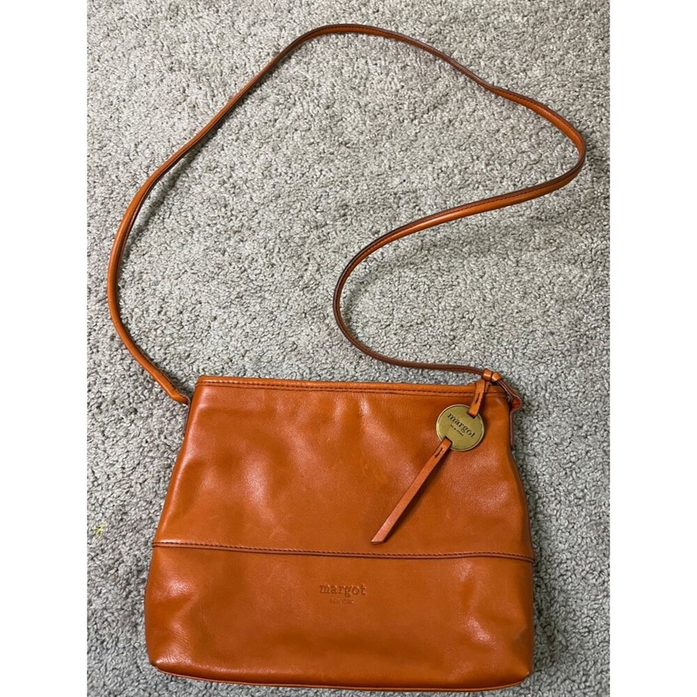Margot New York Cognac Orange Leather Crossbody Purse Shoulder Bag Handbag